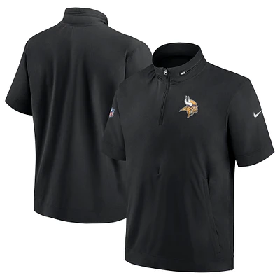 Men's Nike  Black Minnesota Vikings Sideline Coach Short Sleeve Hoodie Quarter-Zip Jacket