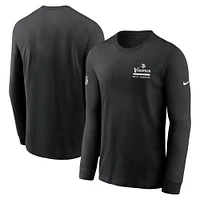 T-shirt Nike noir à manches longues pour homme, coupe latérale, style performance, Minnesota Vikings