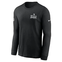 T-shirt Nike noir à manches longues pour homme, coupe latérale, style performance, Minnesota Vikings