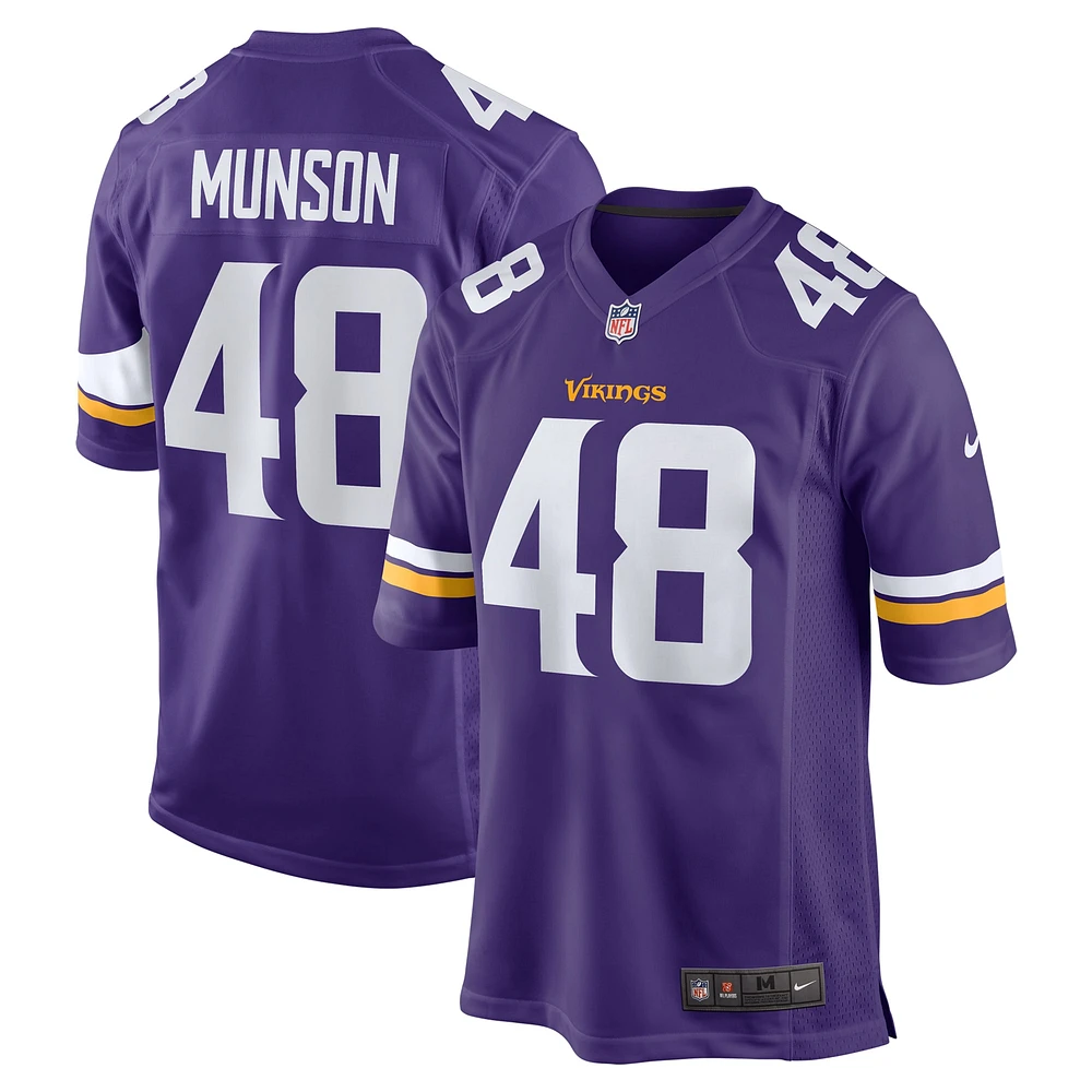 Maillot de match violet Nike Calvin Munson des Minnesota Vikings pour homme