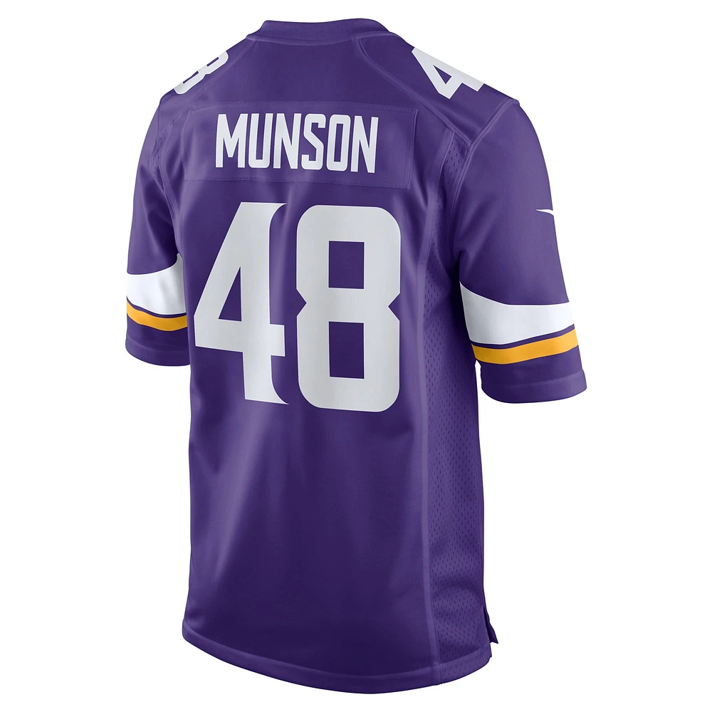 Maillot de match violet Nike Calvin Munson des Minnesota Vikings pour homme