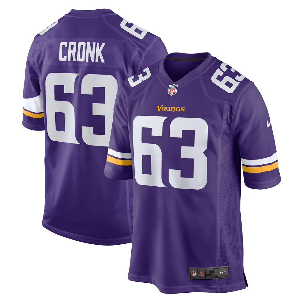 Maillot de match l'équipe Nike Coy Cronk violet des Minnesota Vikings pour hommes