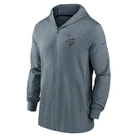 Sweat à capuche Nike gris Minnesota Vikings 2022/23 Sideline Pop Performance entièrement zippé pour homme