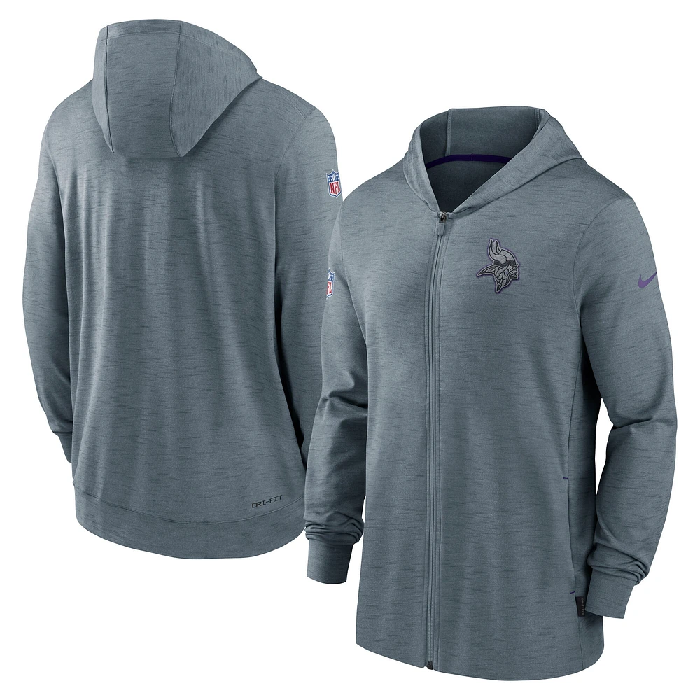 Sweat à capuche Nike gris Minnesota Vikings 2022/23 Sideline Pop Performance entièrement zippé pour homme