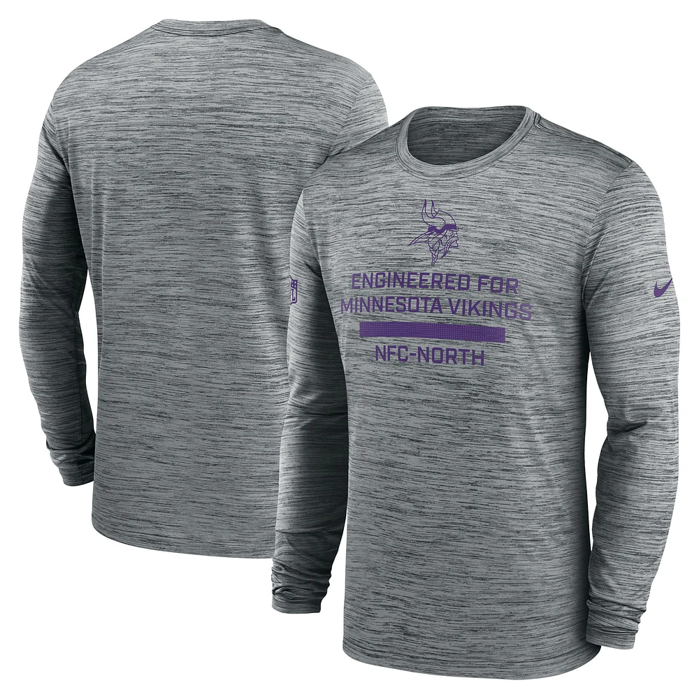 T-shirt Nike gris à manches longues pour homme, coupe Sideline Velocity Performance