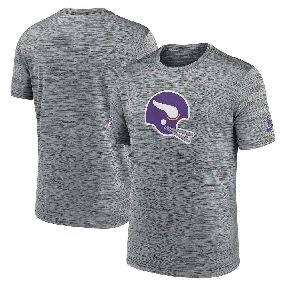 T-shirt de performance avec logo alternatif Nike pour hommes, gris chiné, Minnesota Vikings Velocity