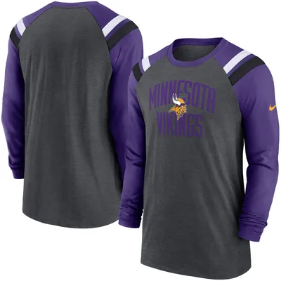 Minnesota Vikings Nike Tri-Blend Raglan Athletic Long Sleeve Fashion T-Shirt - Heathered Charcoal/Purple