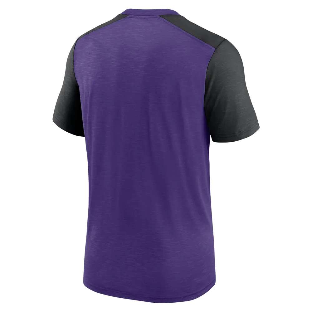 T-shirt avec nom de l'équipe des Minnesota Vikings à blocs couleurs Nike pour homme violet chiné/noir chiné