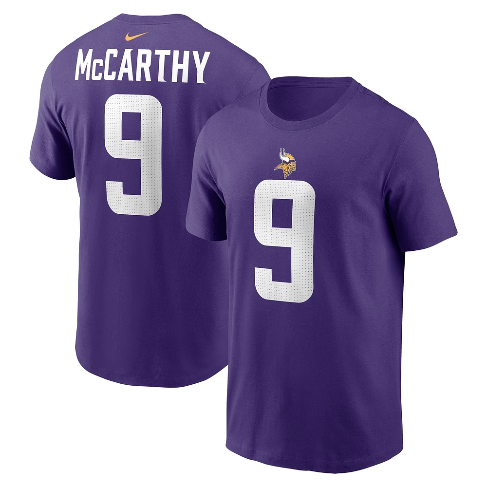 T-shirt Nike pour homme avec nom et numéro J.J. McCarthy des Minnesota Vikings violet