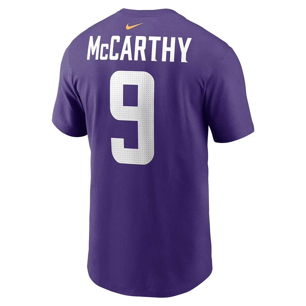 T-shirt Nike pour homme avec nom et numéro J.J. McCarthy des Minnesota Vikings violet