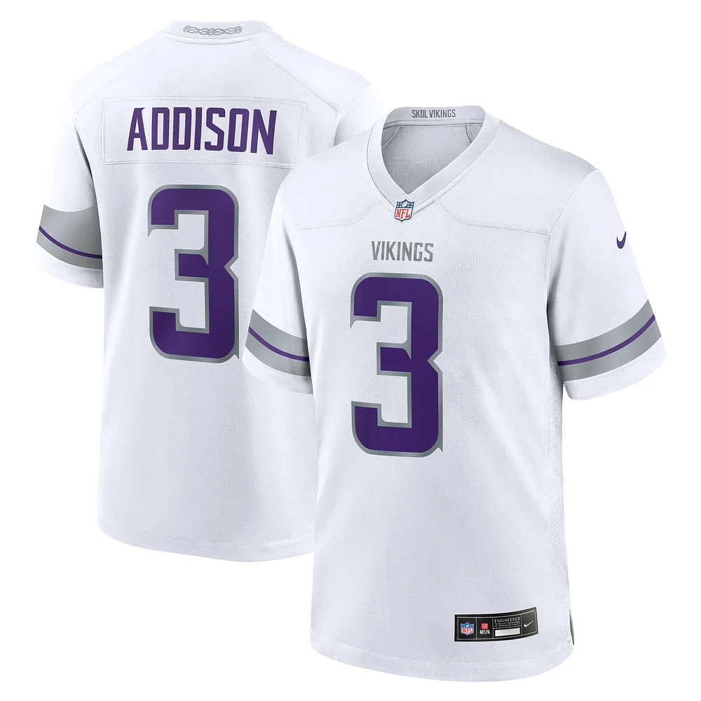 Maillot de joueur jeu alternatif Nike Jordan Addison pour hommes, blanc, Minnesota Vikings