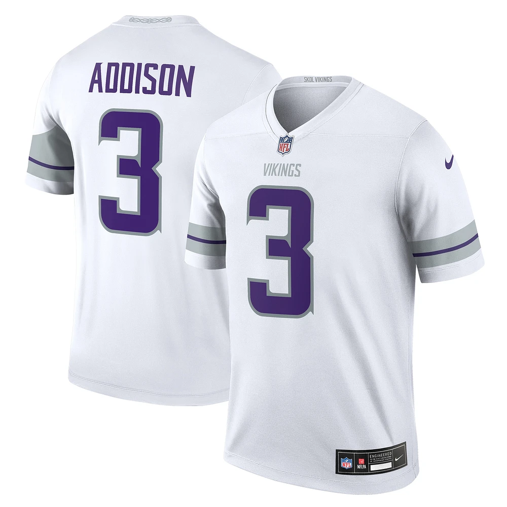 Haut Nike Jordan Addison pour homme, blanc, joueur de performance Alternate Legend des Minnesota Vikings