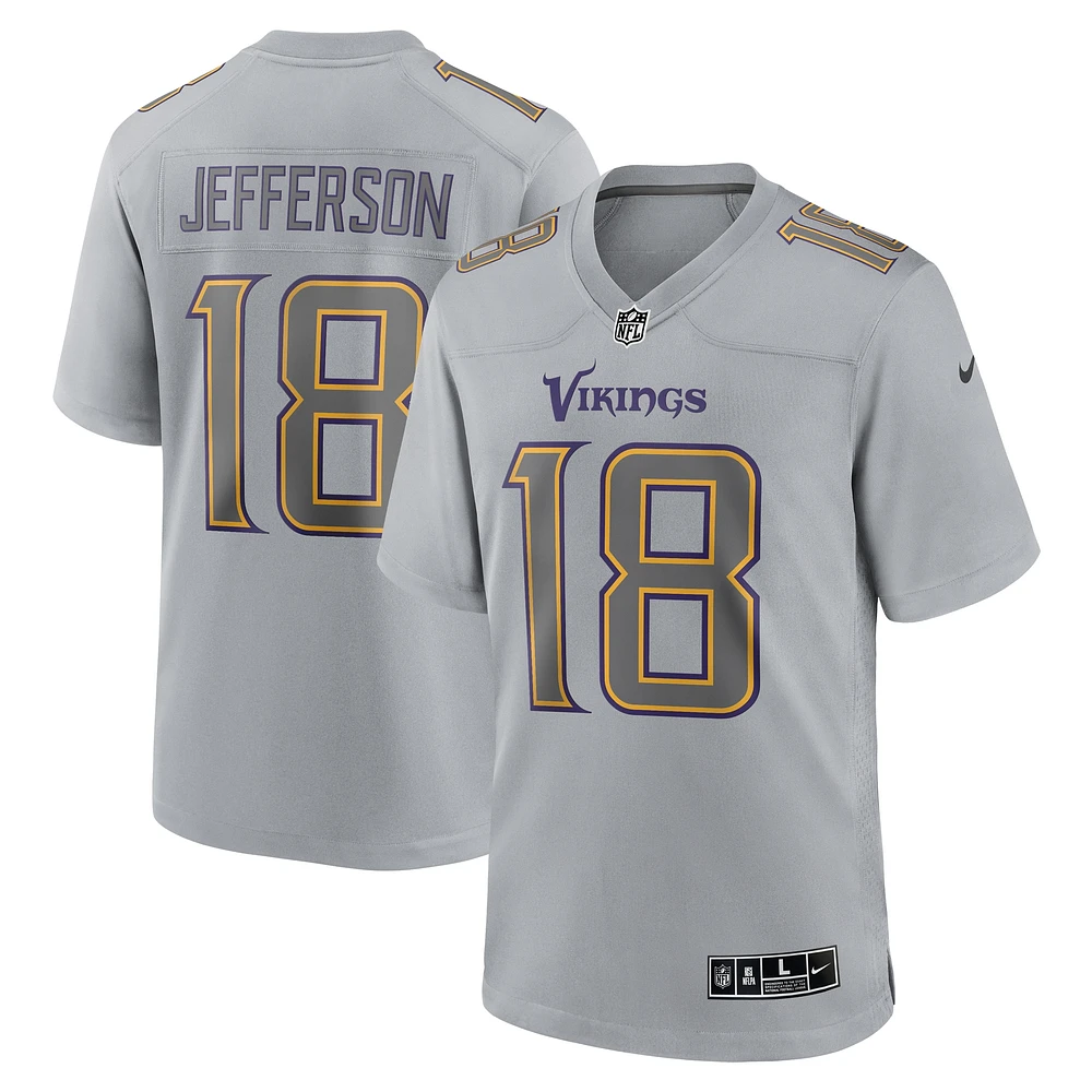 maillot Nike Justin Jefferson pour hommes, gris, Minnesota Vikings Atmosphere Fashion Game,