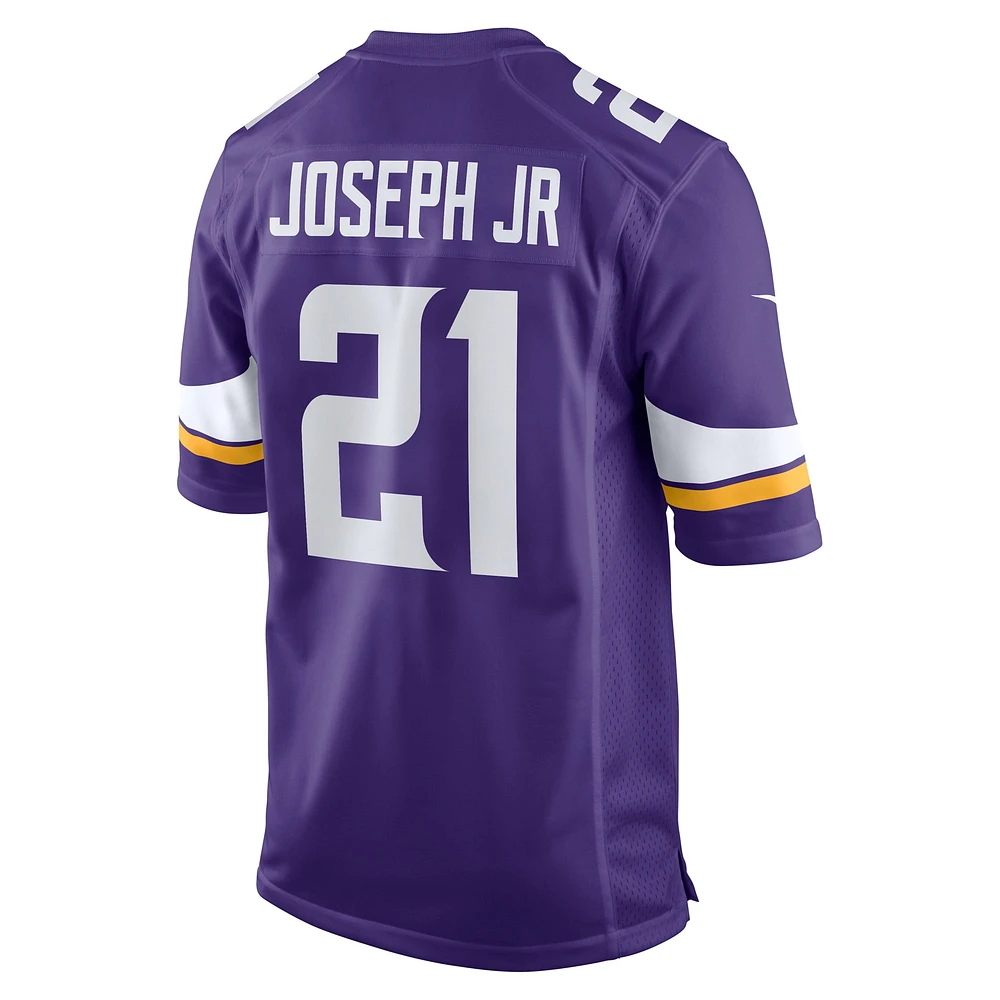 Maillot de match d'équipe violet Nike Kelvin Joseph Jr. des Minnesota Vikings pour homme