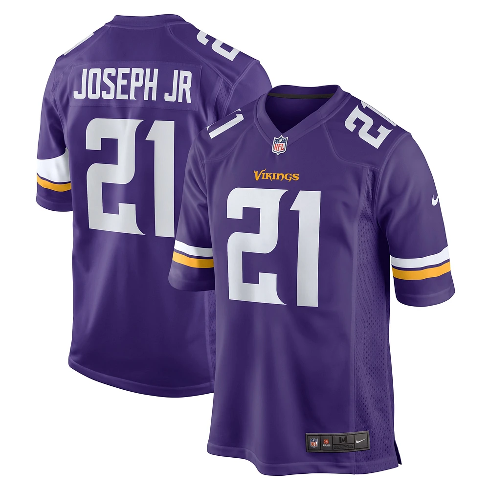 Maillot de match d'équipe violet Nike Kelvin Joseph Jr. des Minnesota Vikings pour homme