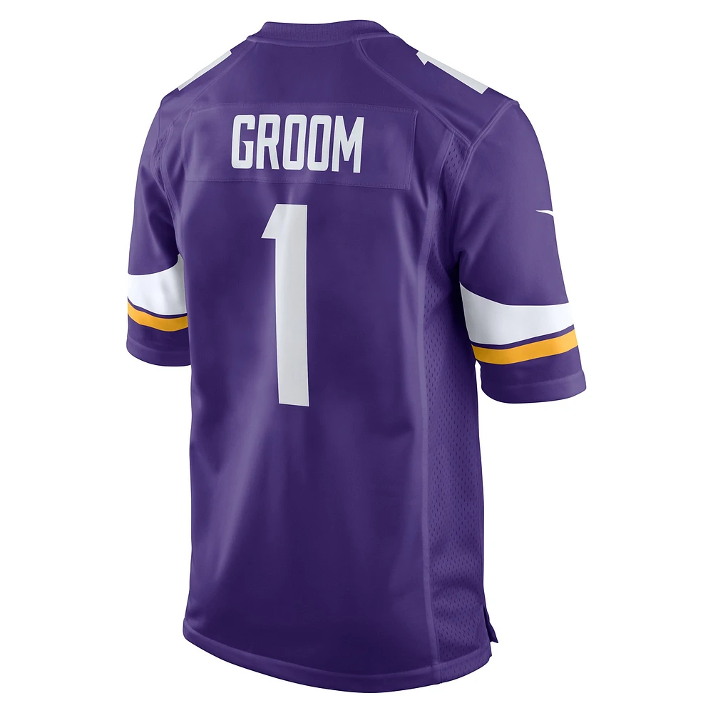 Maillot de match Nike numéro 1 Groom violet des Minnesota Vikings pour hommes