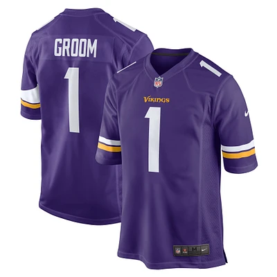 Maillot de match Nike numéro 1 Groom violet des Minnesota Vikings pour hommes