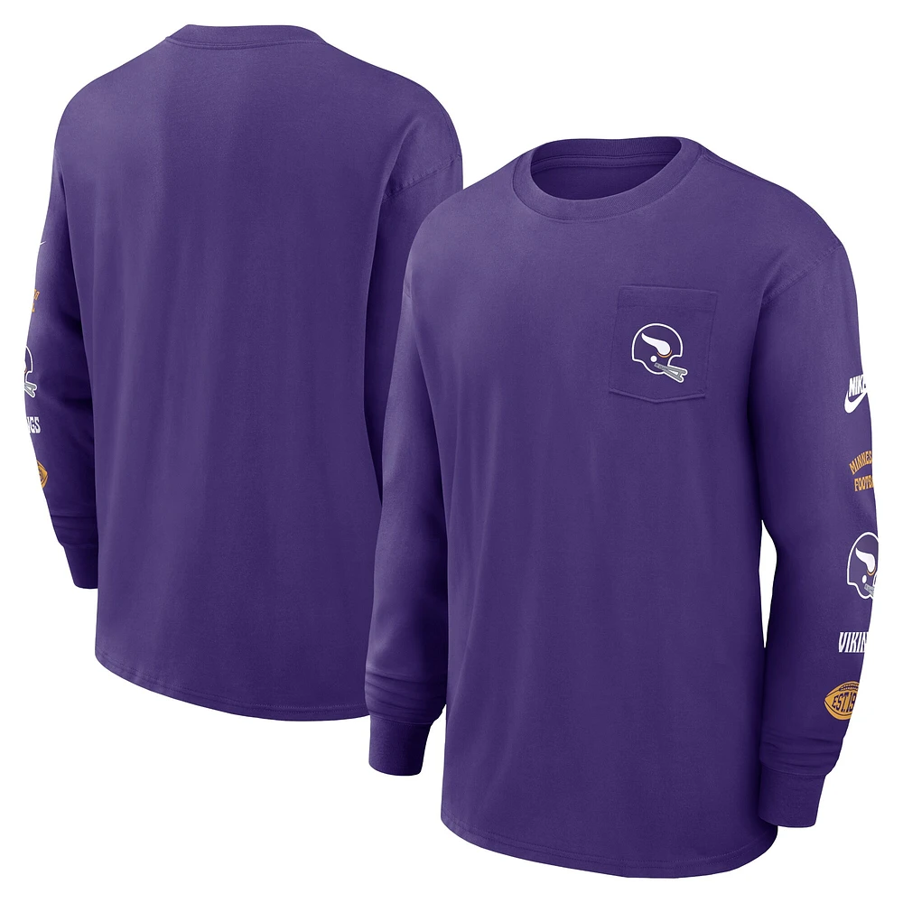 Men's Nike Purple Minnesota Vikings Rewind Heavy Max90 Pocket Long Sleeve T-Shirt