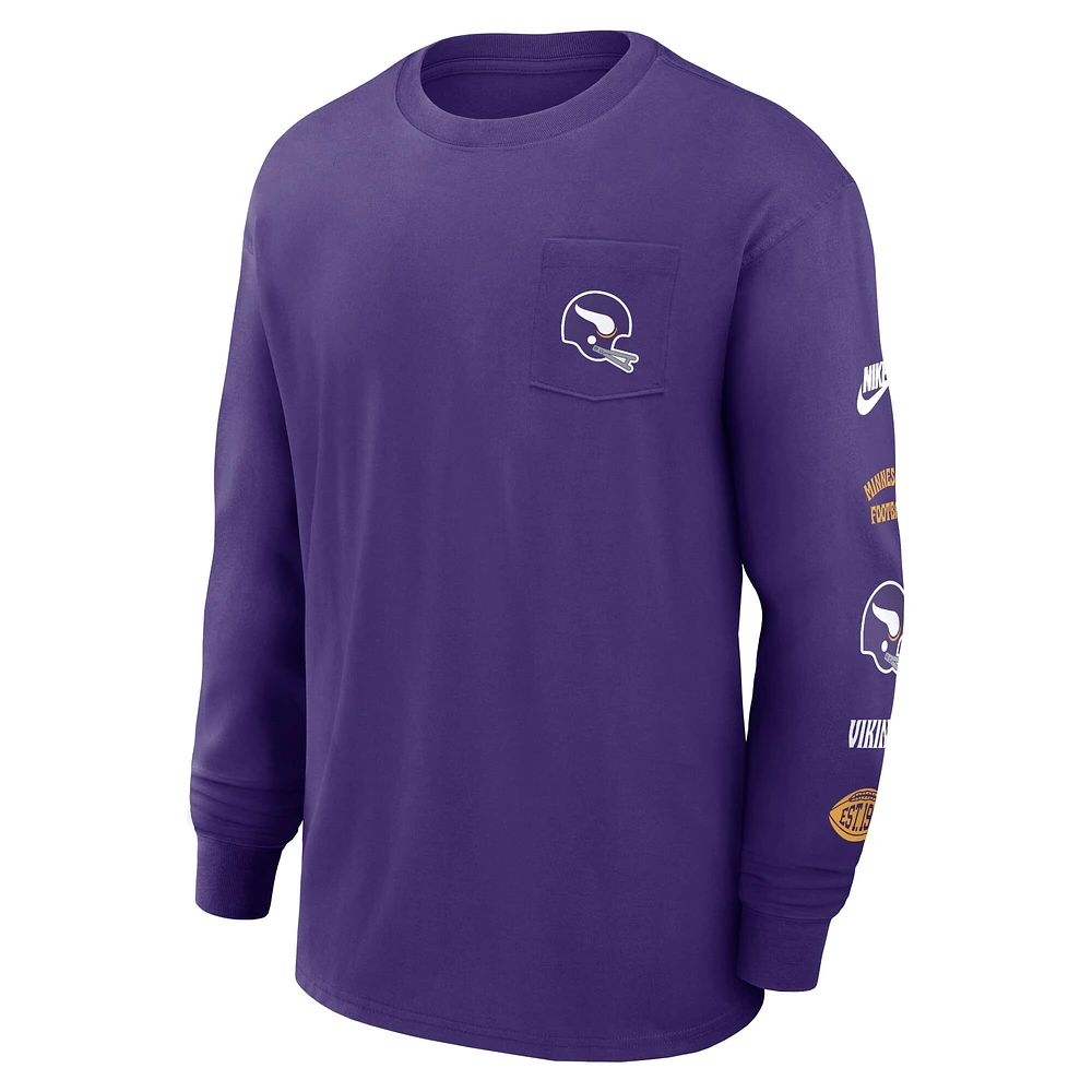 Men's Nike Purple Minnesota Vikings Rewind Heavy Max90 Pocket Long Sleeve T-Shirt
