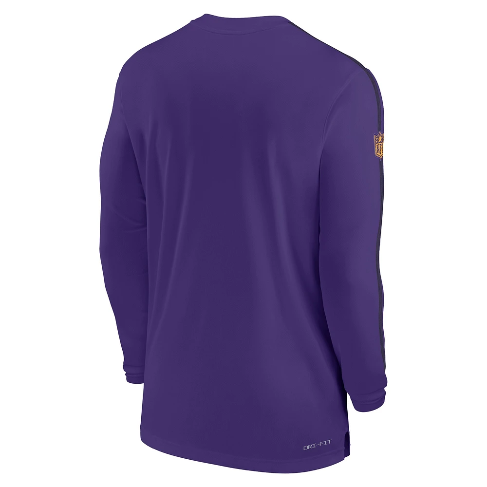 T-shirt à manches longues Nike violet Minnesota Vikings Sideline Coach UV Performance pour hommes