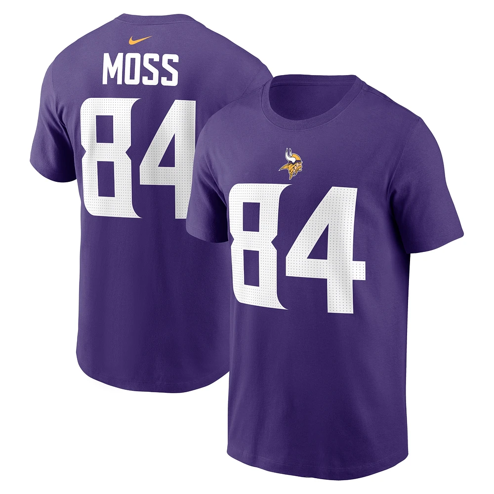 T-shirt Nike pour homme avec nom et numéro de joueur retraité des Minnesota Vikings, violet, Randy Moss