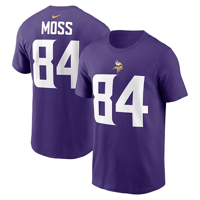 T-shirt Nike pour homme avec nom et numéro de joueur retraité des Minnesota Vikings, violet, Randy Moss