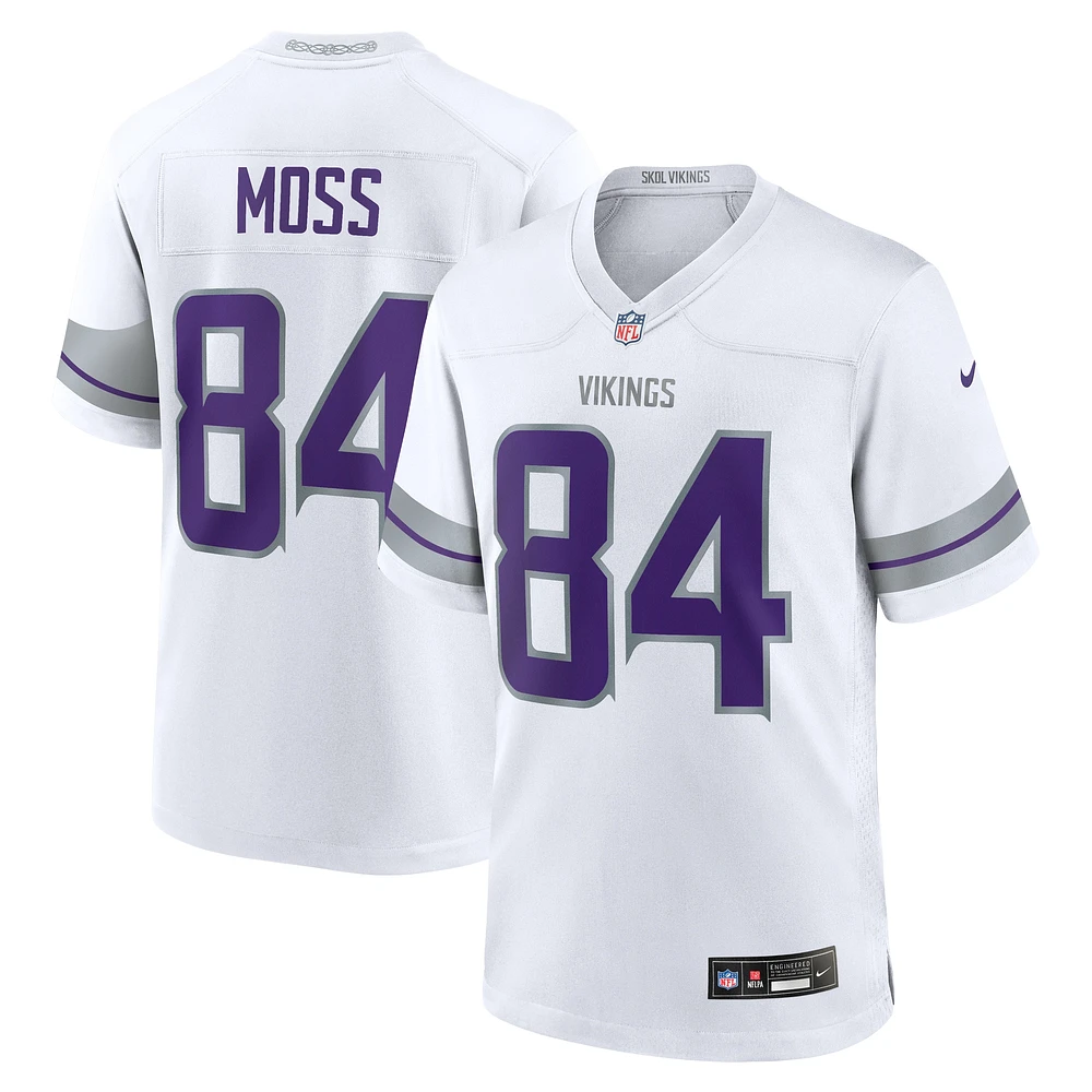 Maillot de match joueur retraité suppléant Nike Randy Moss pour hommes, blanc, Minnesota Vikings