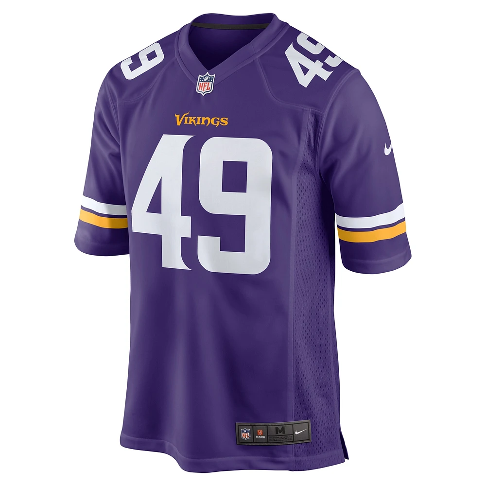 Maillot de match Nike Seth Vernon violet pour hommes des Vikings du Minnesota