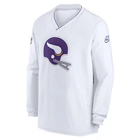 Men's Nike White Minnesota Vikings 2024 Sideline Throwback Logo Long-Sleeve V-Neck Windshirt