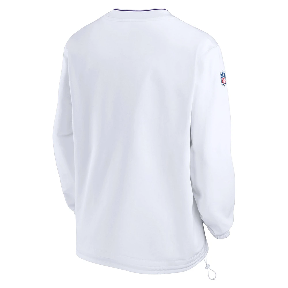 Men's Nike White Minnesota Vikings 2024 Sideline Throwback Logo Long-Sleeve V-Neck Windshirt