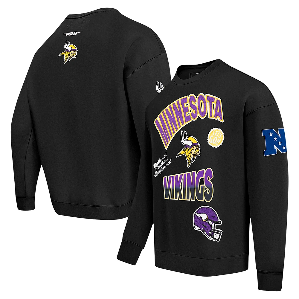 Men's Pro Standard Black Minnesota Vikings Turn It Up Drop Shoulder Pullover Sweatshirt