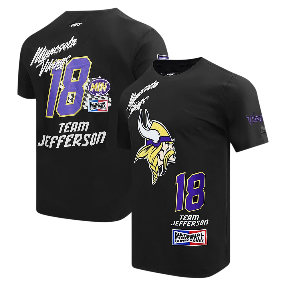 T-shirt de joueur Pro Standard Justin Jefferson noir Minnesota Vikings Fast Lane avec nom et numéro pour hommes