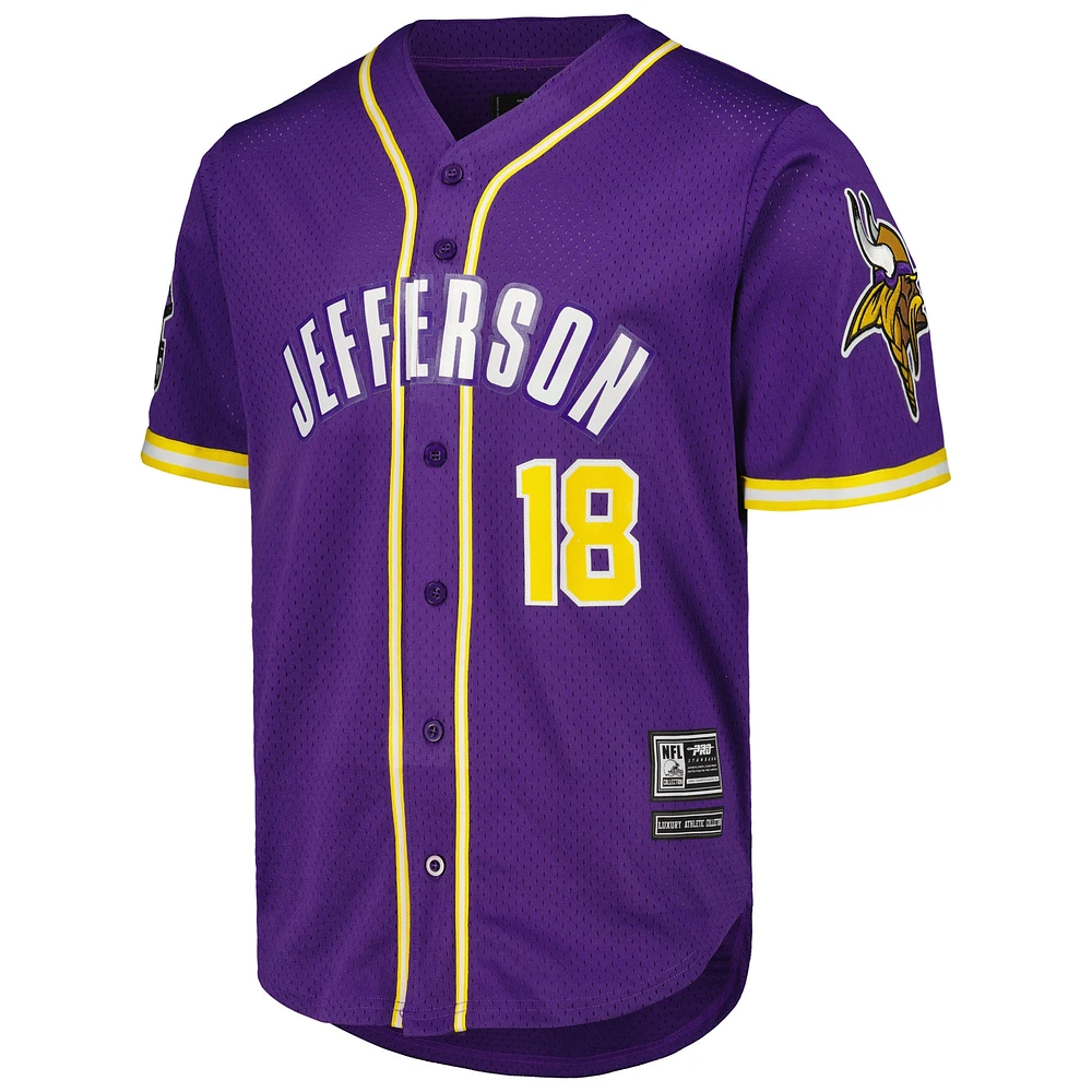 T-shirt de baseball boutonné en maille Pro Standard pour hommes Justin Jefferson violet Minnesota Vikings