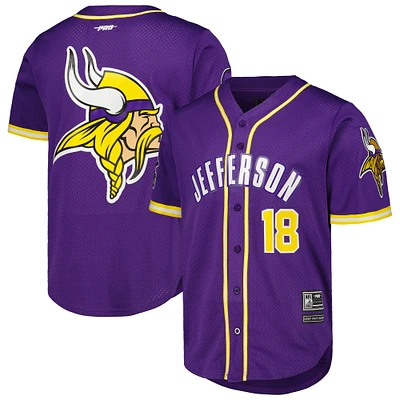 T-shirt de baseball boutonné en maille Pro Standard pour hommes Justin Jefferson violet Minnesota Vikings