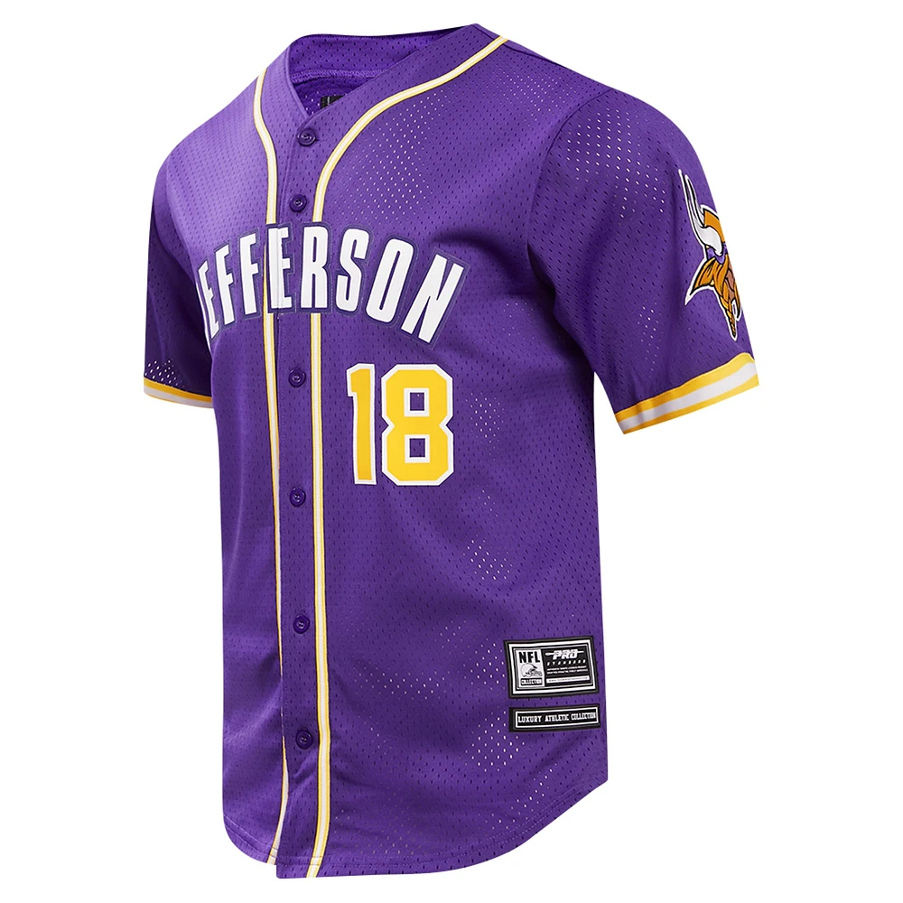 Men's Pro Standard Justin Jefferson Purple Minnesota Vikings Mesh Button-Up Baseball Jersey