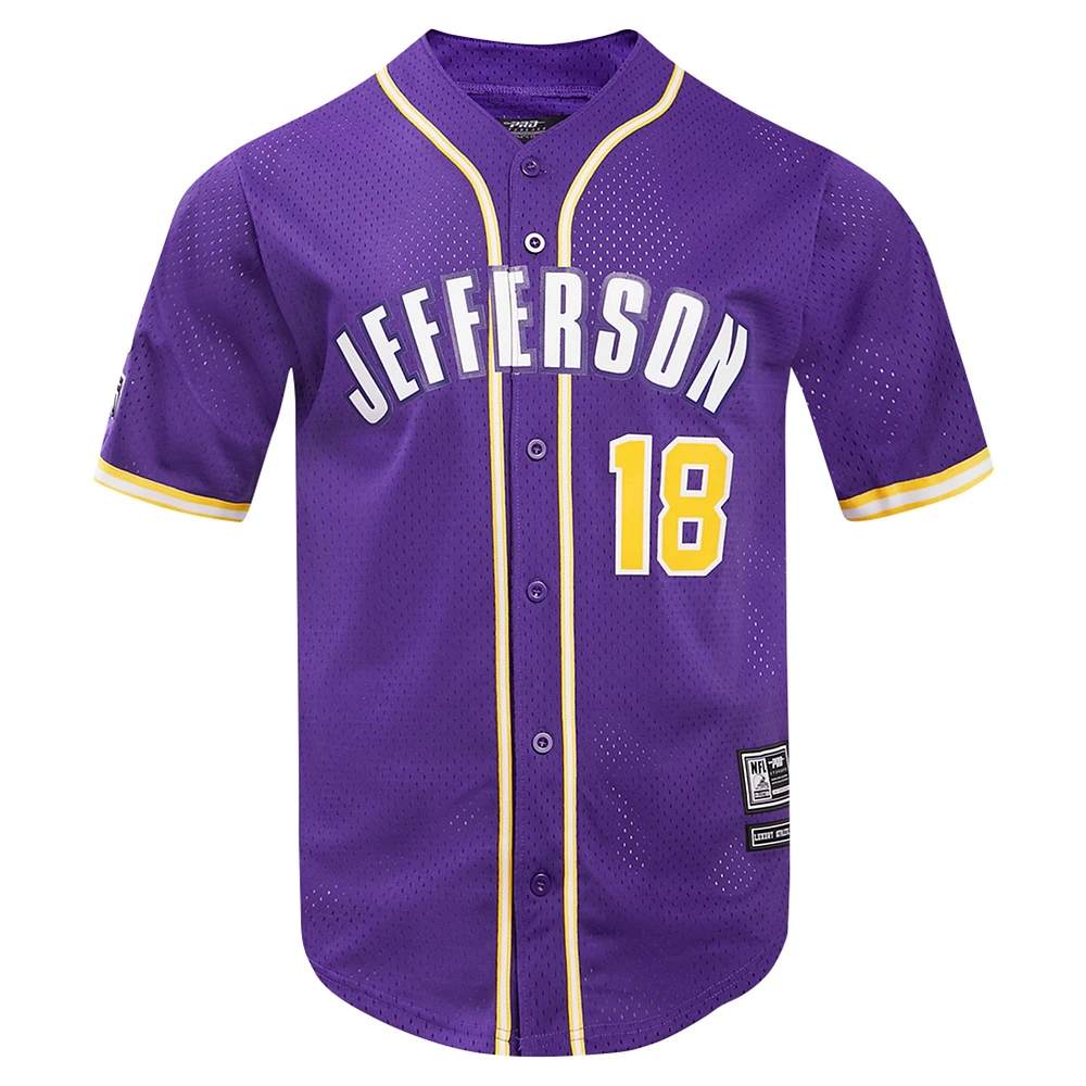 Maillot de baseball boutonné en maille pour hommes Pro Standard Justin Jefferson violet Minnesota Vikings