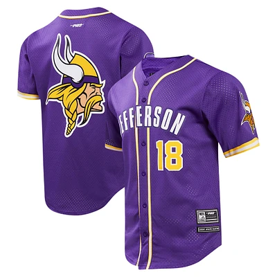 Maillot de baseball boutonné en maille pour hommes Pro Standard Justin Jefferson violet Minnesota Vikings