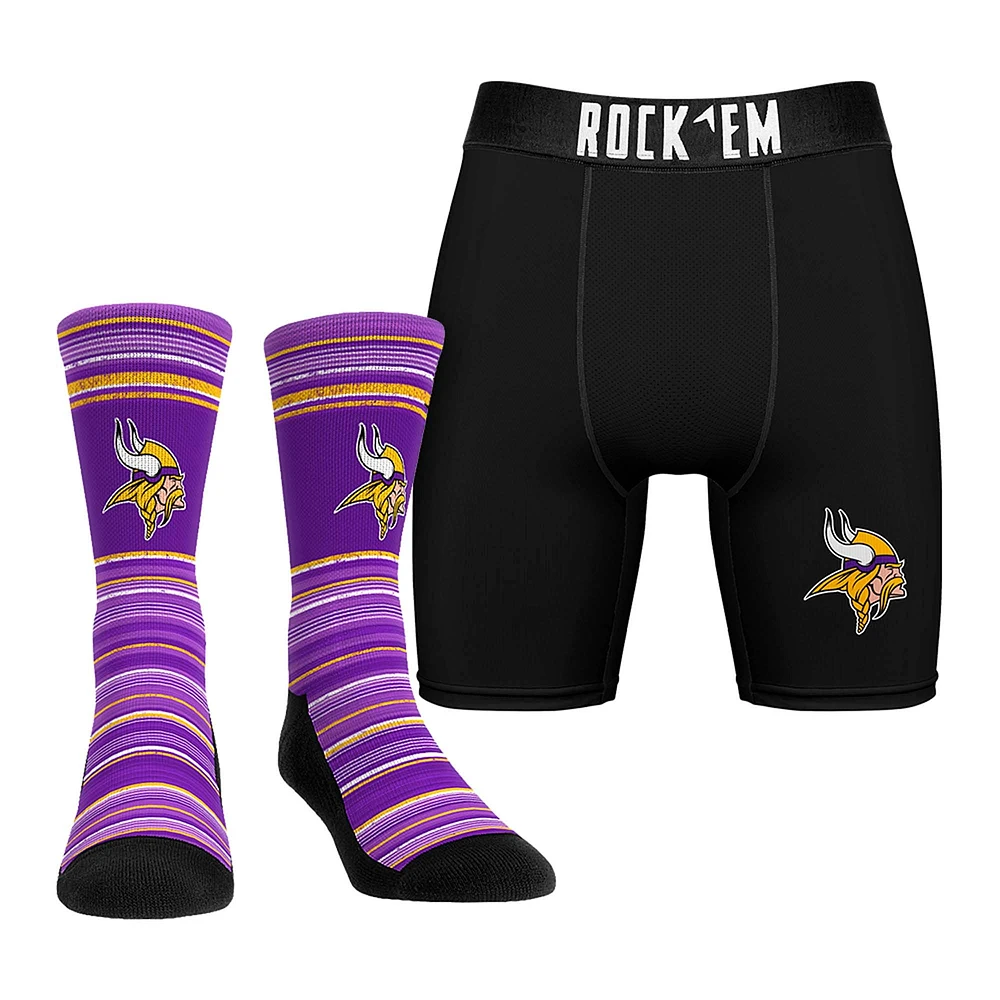 Pack combiné de chaussettes et caleçons boxeurs Rock Em Socks Minnesota Vikings Primary Crew pour hommes