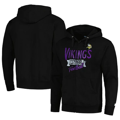 Sweat à capuche entièrement zippé Starter Black Minnesota Vikings Domestic Post Season pour hommes