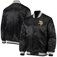 Men's Starter Black Minnesota Vikings Locker Room Satin Varsity Full-Snap Jacket