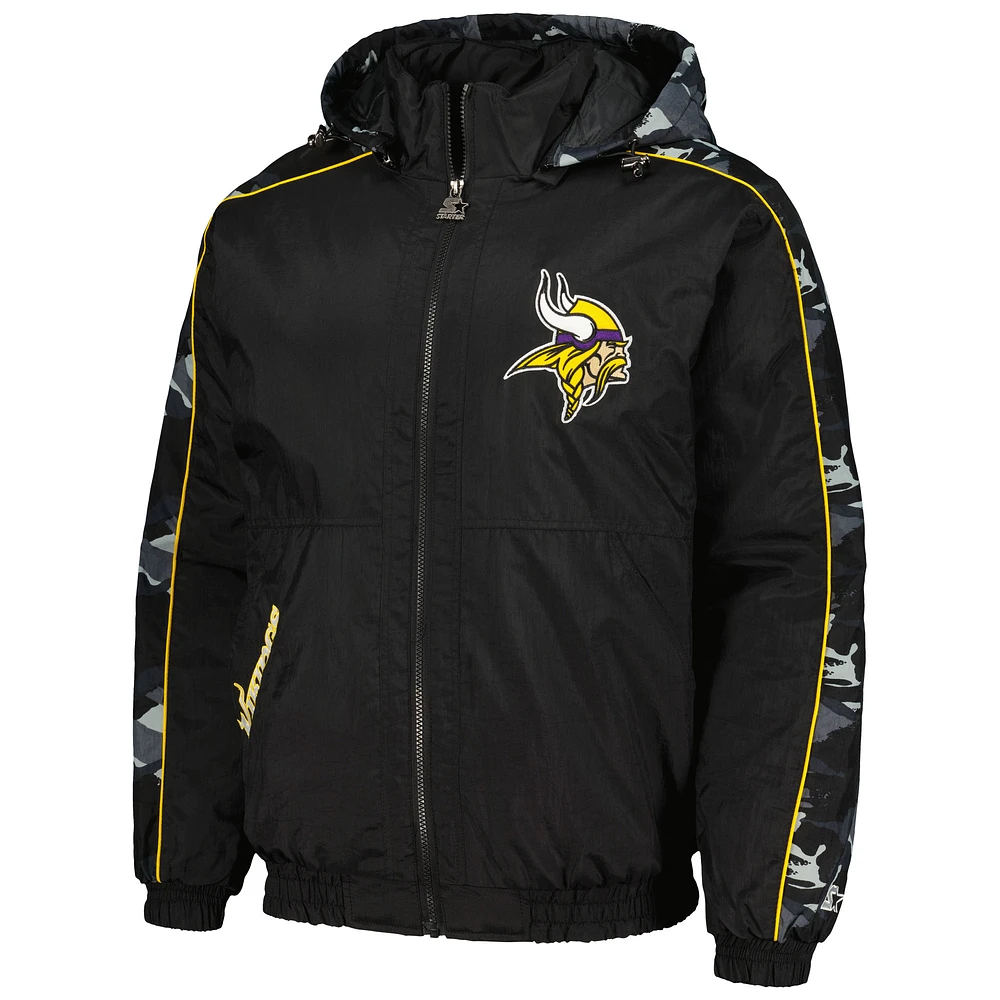 Sweat à capuche entièrement zippé Starter Black Minnesota Vikings Thursday Night Gridiron pour hommes