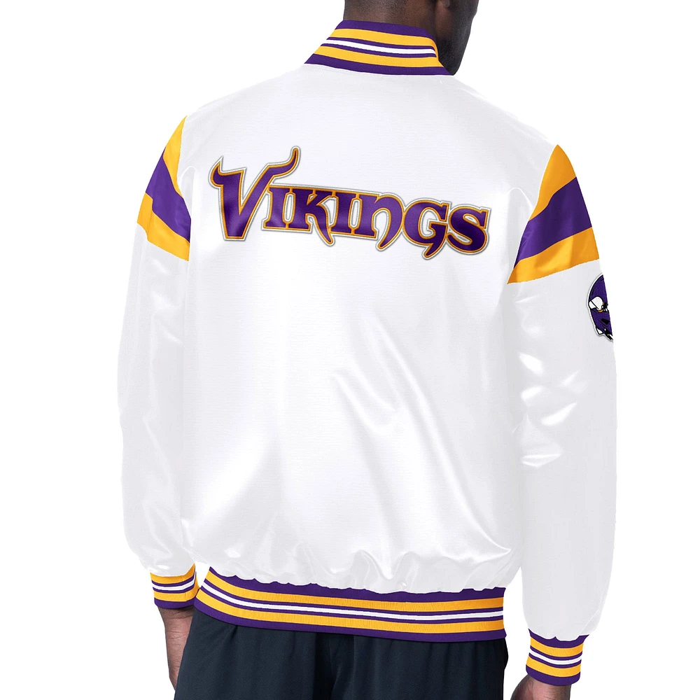 Men's Starter White Minnesota Vikings Satin Full-Snap Varsity Jacket