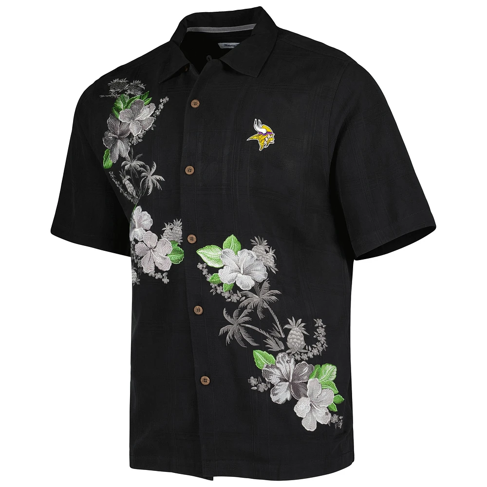 Men's Tommy Bahama Black Minnesota Vikings Sport Azule Oasis Camp Button-Up Shirt