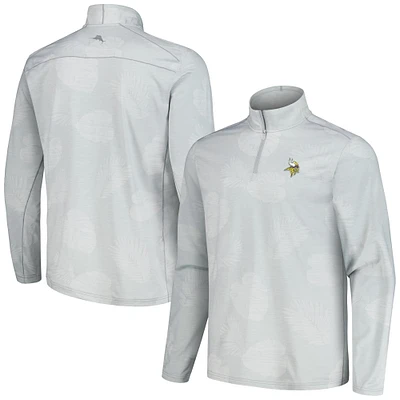 Sweat-shirt à demi-zip Tommy Bahama gris Minnesota Vikings Delray Frond IslandZone pour hommes