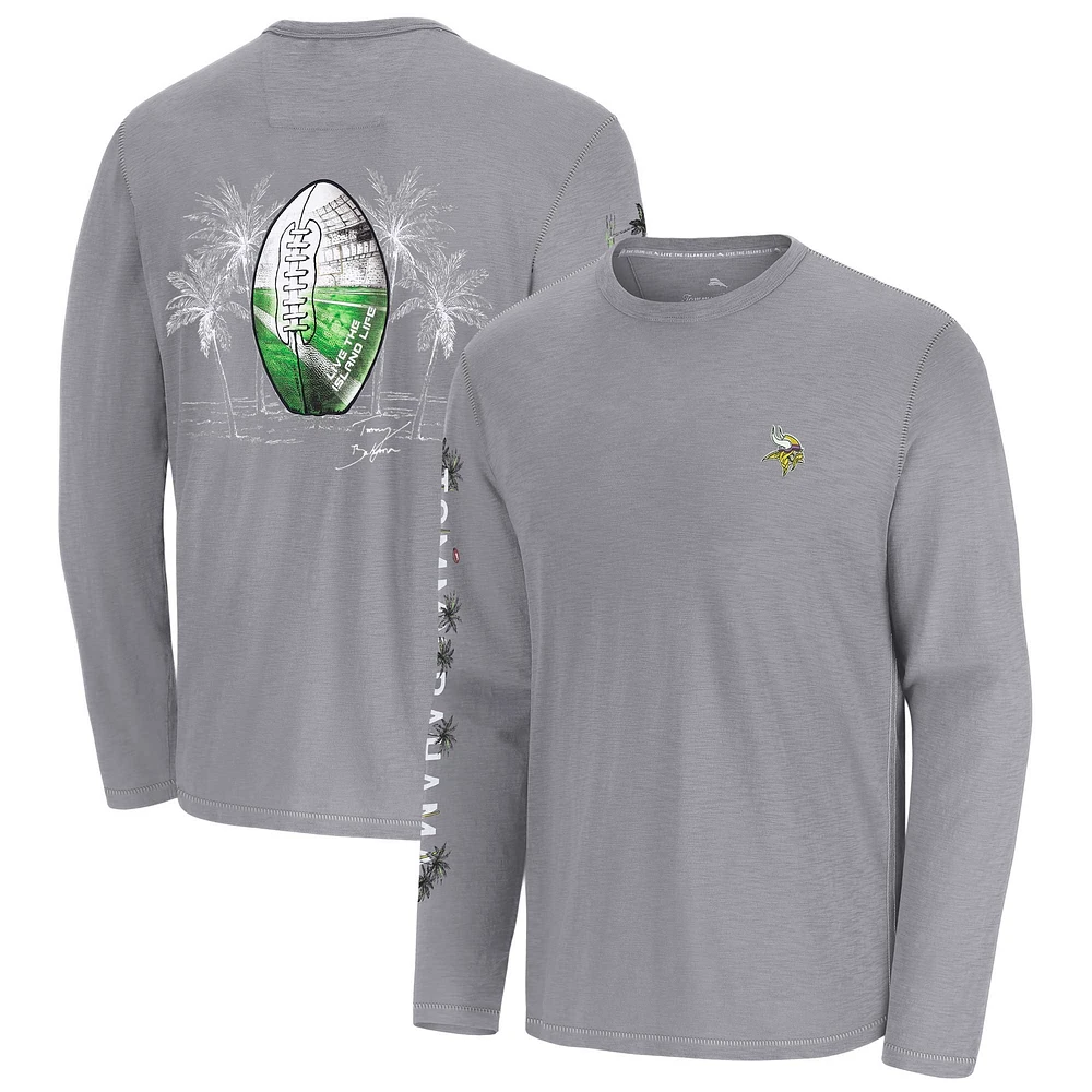 T-shirt à manches longues Tommy Bahama pour homme, gris, Minnesota Vikings Oasis Endzone Lux