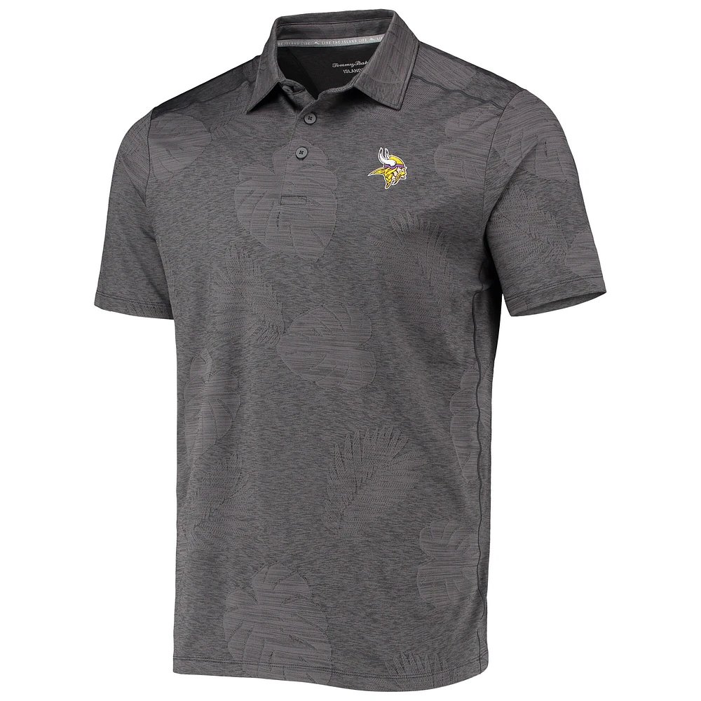 Polo pour homme Tommy Bahama Grey Minnesota Vikings Palm Coast Delray Frond Allover IslandZone