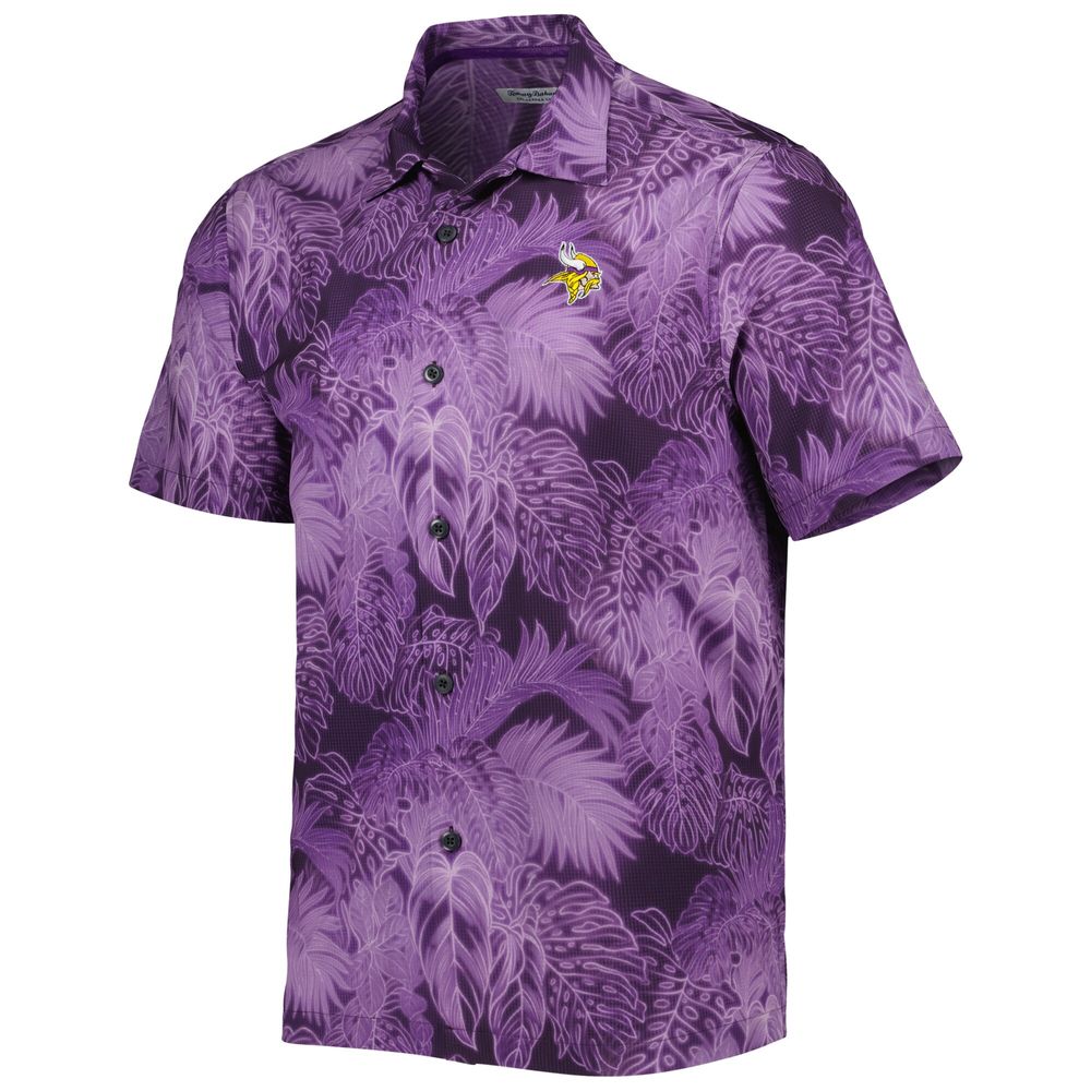 Men's Tommy Bahama Purple Minnesota Vikings Coast Luminescent Fronds Camp IslandZone Button-Up Shirt