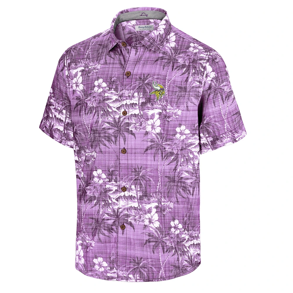 Men's Tommy Bahama Purple Minnesota Vikings Coconut Point Isla Palmetta Camp Button-Up Shirt