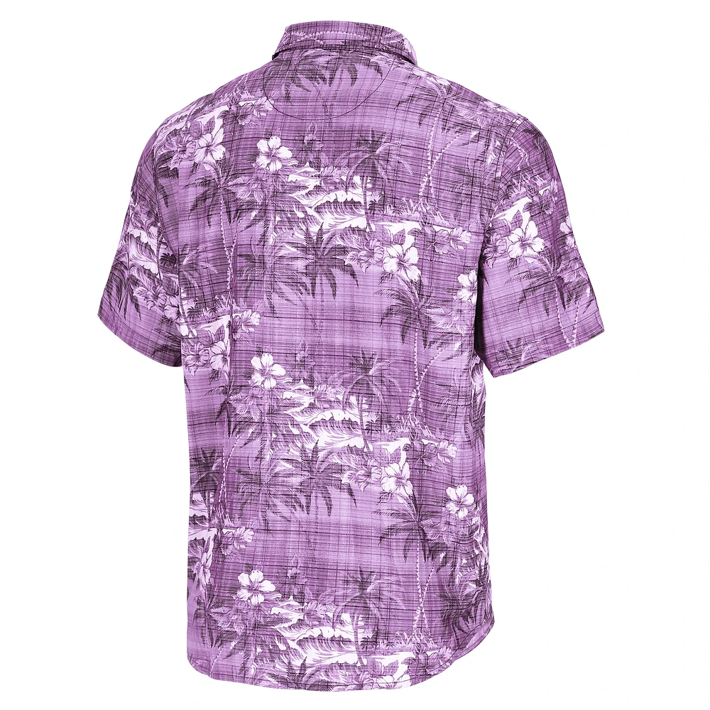 Chemise boutonnée pour homme Tommy Bahama Purple Minnesota Vikings Coconut Point Isla Palmetta Camp