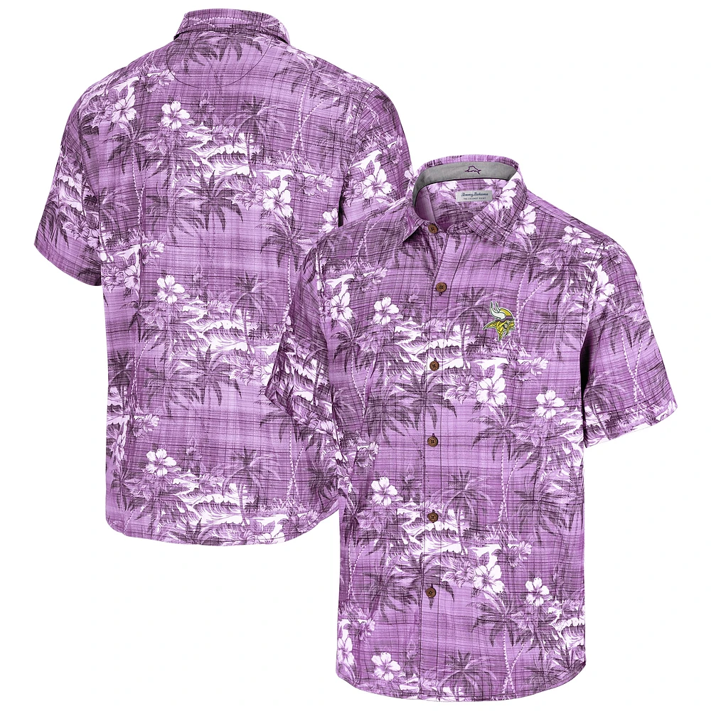 Men's Tommy Bahama Purple Minnesota Vikings Coconut Point Isla Palmetta Camp Button-Up Shirt